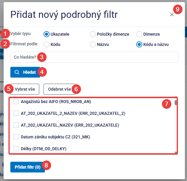 Obrázek 8: Přidat nový podrobný filtr
