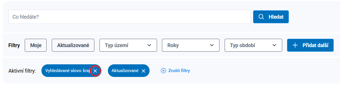 Obrázek 9: Odebrání vybraného filtru