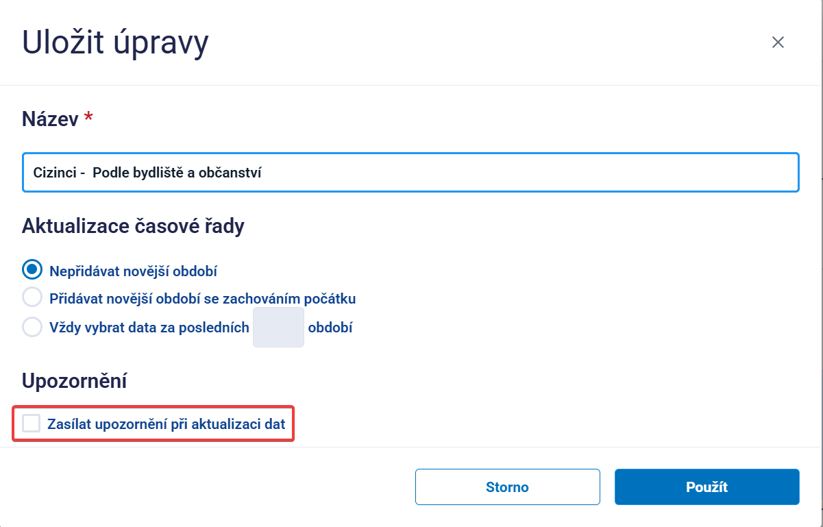 Obrázek 27: Zapnutí notifikace – uložit úpravy