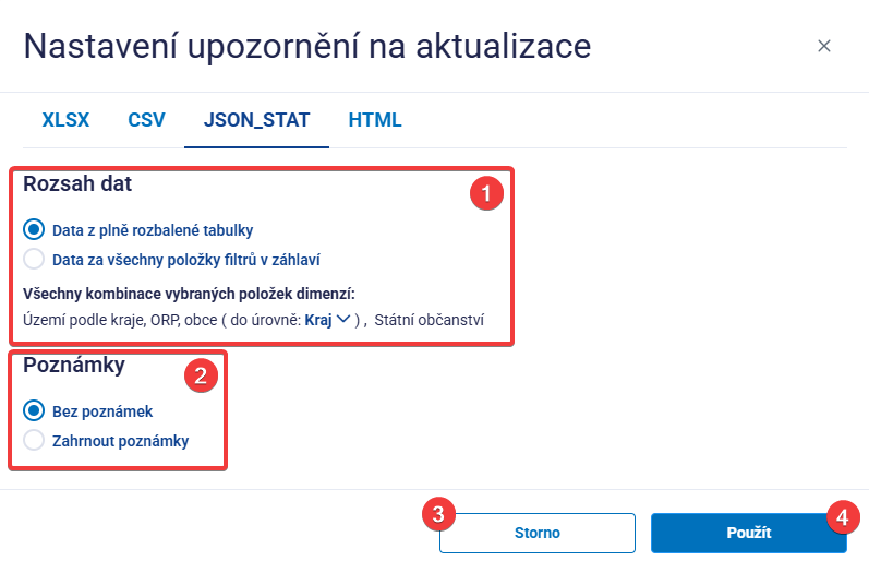 Obrázek 30: Notifikace – nastavení JSON_STAT
