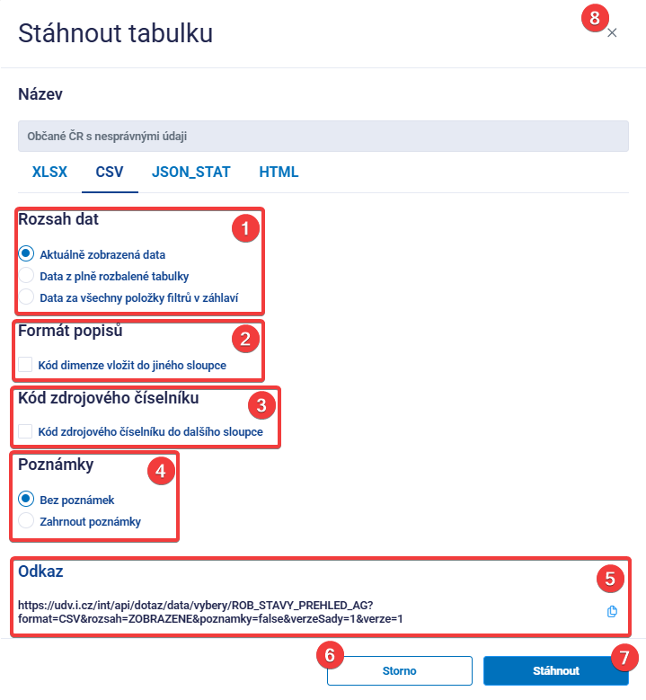 Obrázek 40: Export tabulky – CSV