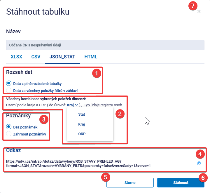 Obrázek 41: Export tabulky – JSON_STAT