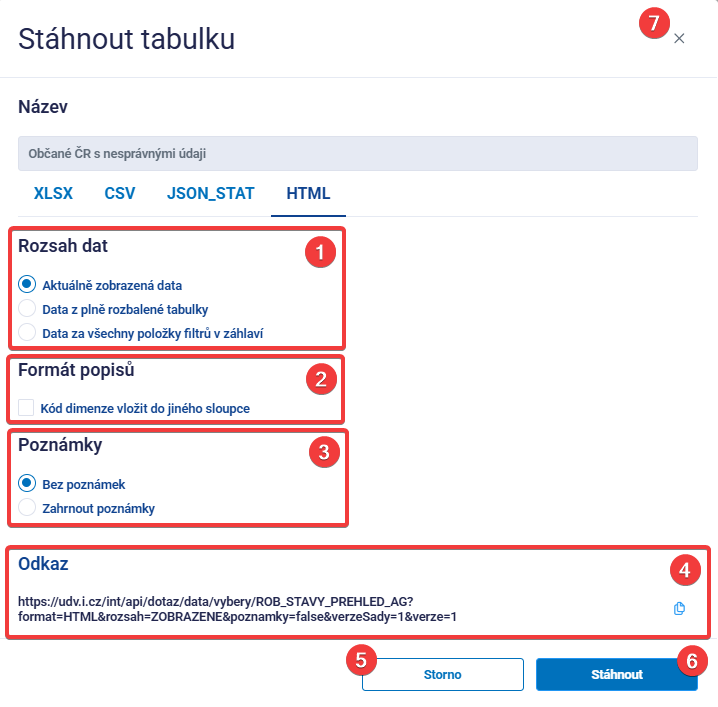 Obrázek 42: Export tabulky – HTML